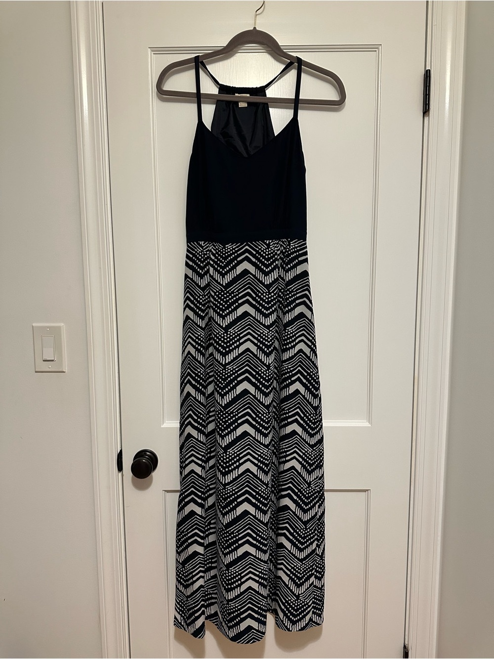 J. Crew Navy Bodice Chevron Print Maxi Dress